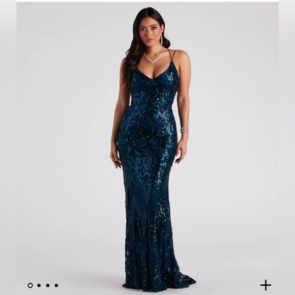 Windsor Teal Lila Open Back Sequin Mermaid Dress - Picture 1 of 1